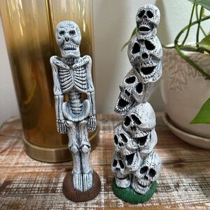 Day of the Dead 8.5” Plaster Statues Skeleton Figure Tower of Skulls Halloween